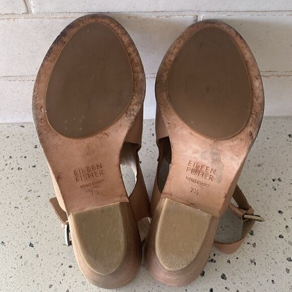 Eileen Fisher Glance Sand Leather Slingback Sandals Block Heel Women’s Size 7.5M - Picture 8 of 12